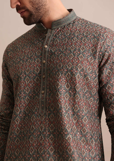 grey printed silk kurta set for men-sg244585 3 31717ece-b957-4d43-a5e3-c4a90e42935e