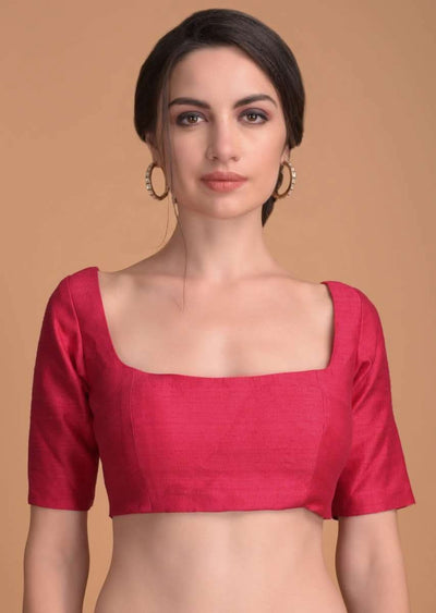 hot-pink-blouse-in-raw-silk-with-wide-u-neckline-and-half-sleeves-online-kalki-fashion-m001dd553y-sg18553 2