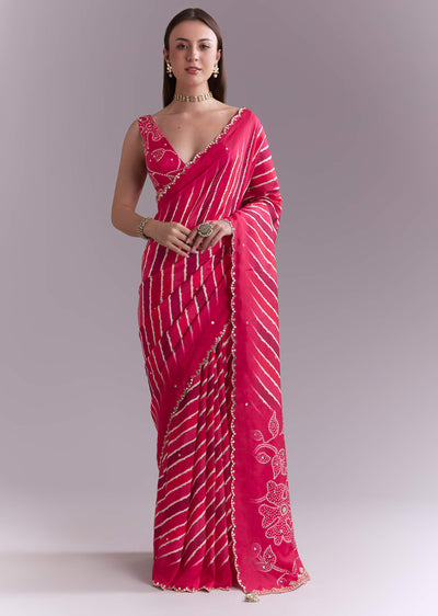 hot-pink-chinon-saree-with-leheriya-print-and-mirror-work-sg351946-1