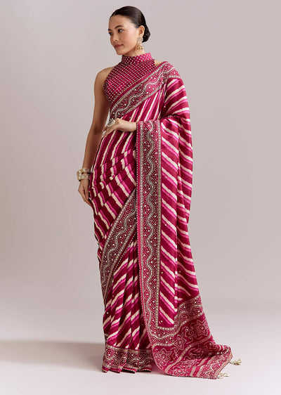 hot-pink-silk-printed-saree-with-lehariya-and-bandhani-gota-border-sg351947-1