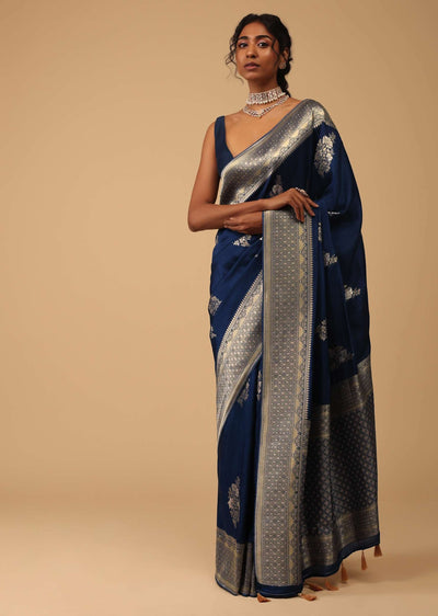 indigo blue saree in dola silk with embroidered floral-sg138940 2