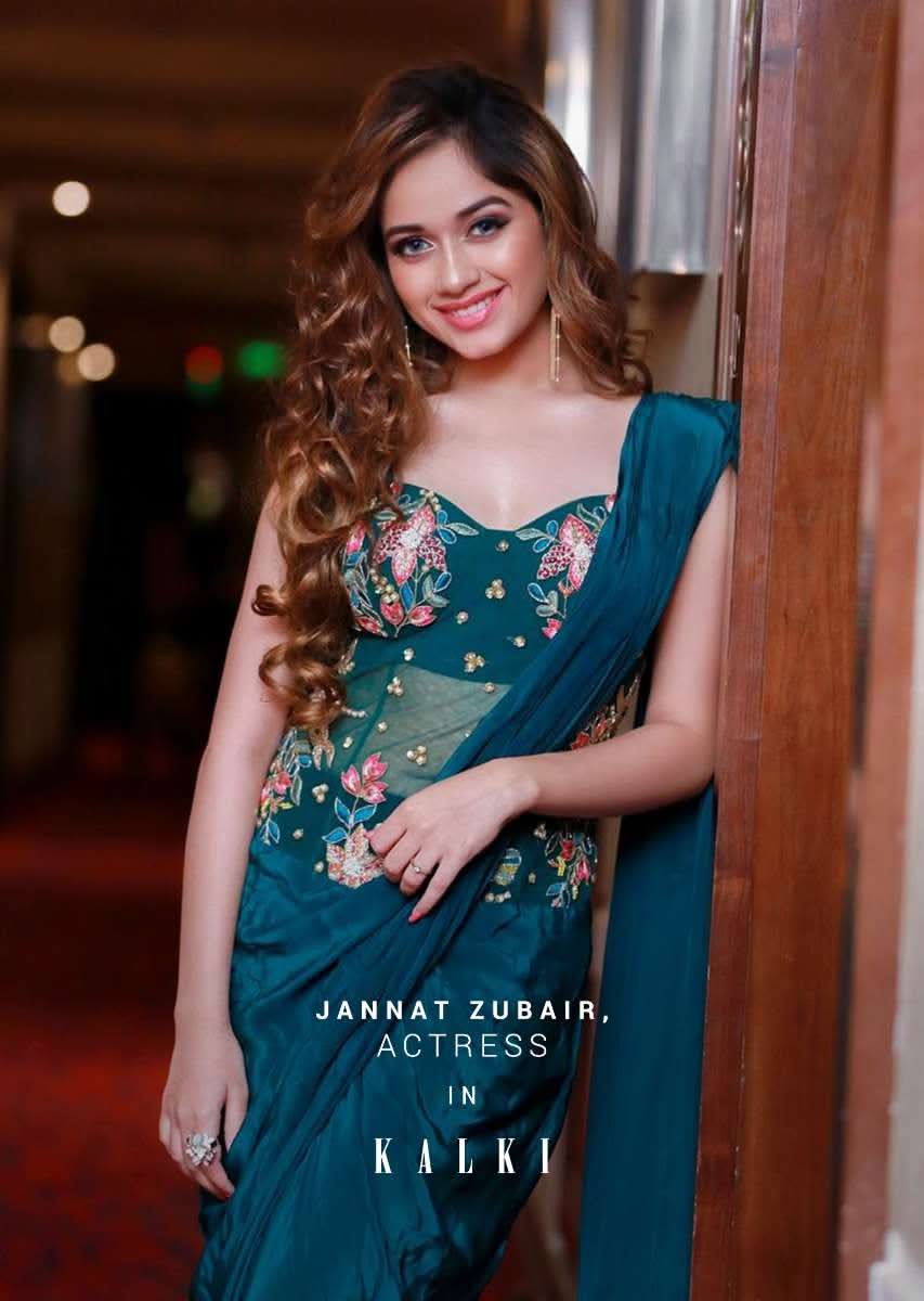 Buy Jannat Zubair In Kalki Teal Green Ready Pleated Saree With