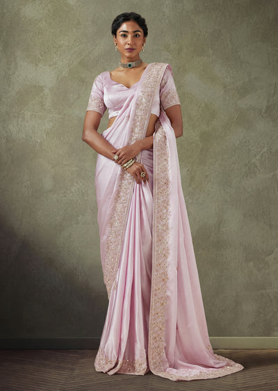 Lavender Chinon Saree With Cut Dana And Sequin Embellished Border