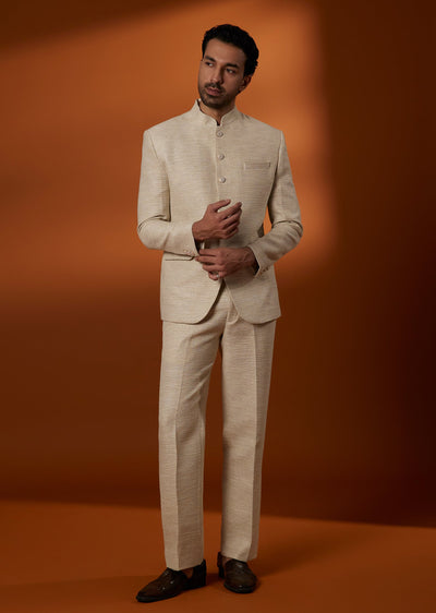 Light Brown Viscose Textured Jodhpuri Set