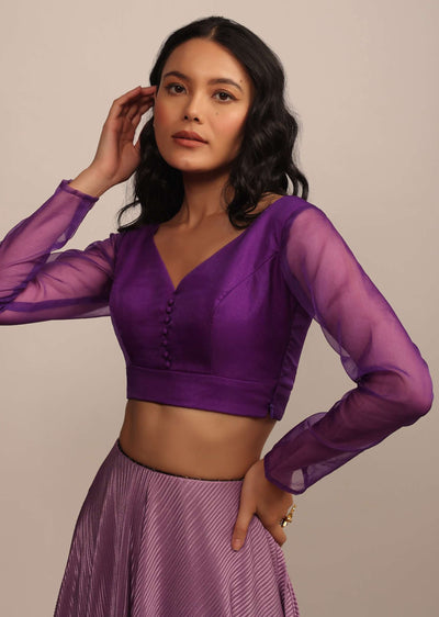 light purple blouse in organza with v neckline-sg147458 2