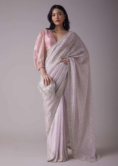 lilac snow purple sequins saree with an embellished border-sg94824 2