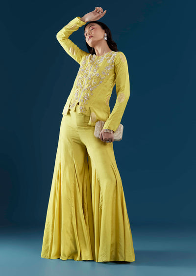 lime-green-silk-crop-top-and-pant-set-with-moti-work-sg343924-1