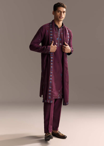 magenta kurta set for men with resham-sg321892-1-nosto 7