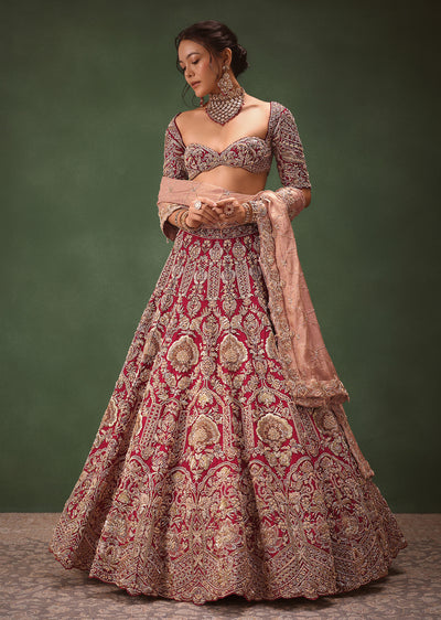 maroon raw silk hand embroidered bridal-sg278711 1
