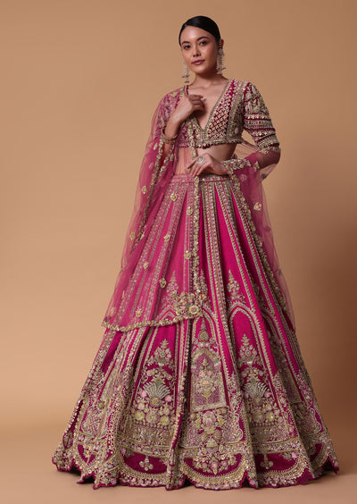 maroon silk velvet lehenga and pink zardosi-sg226230 6