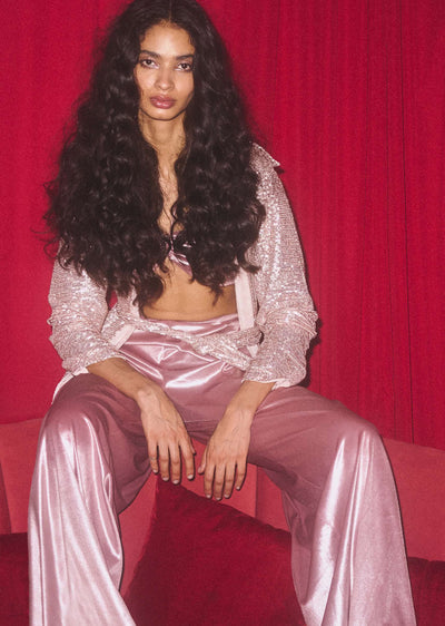 mauve pink palazzo and bandeau top in metallic velvet-m001demetr14y-sg87102