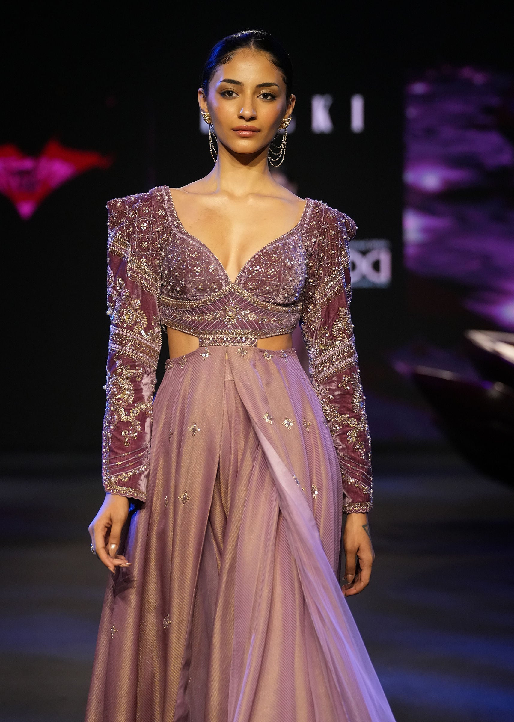 Mauve Tissue Velvet Anarkali Suit With Flared Kali Palazzo| KALKI Fashion  India