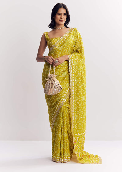mehendi-green-muslin-ajrakh-printed-saree-with-gota-and-mirror-work-sg316260-2
