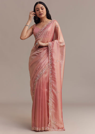 metallic pink organza tissue saree with cutdana and bead embroidery-sg286755 8