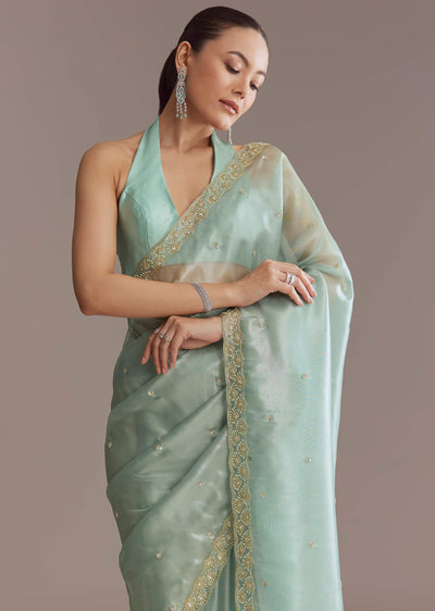 mint blue tissue saree with sequin and bead-sg319450-9 9