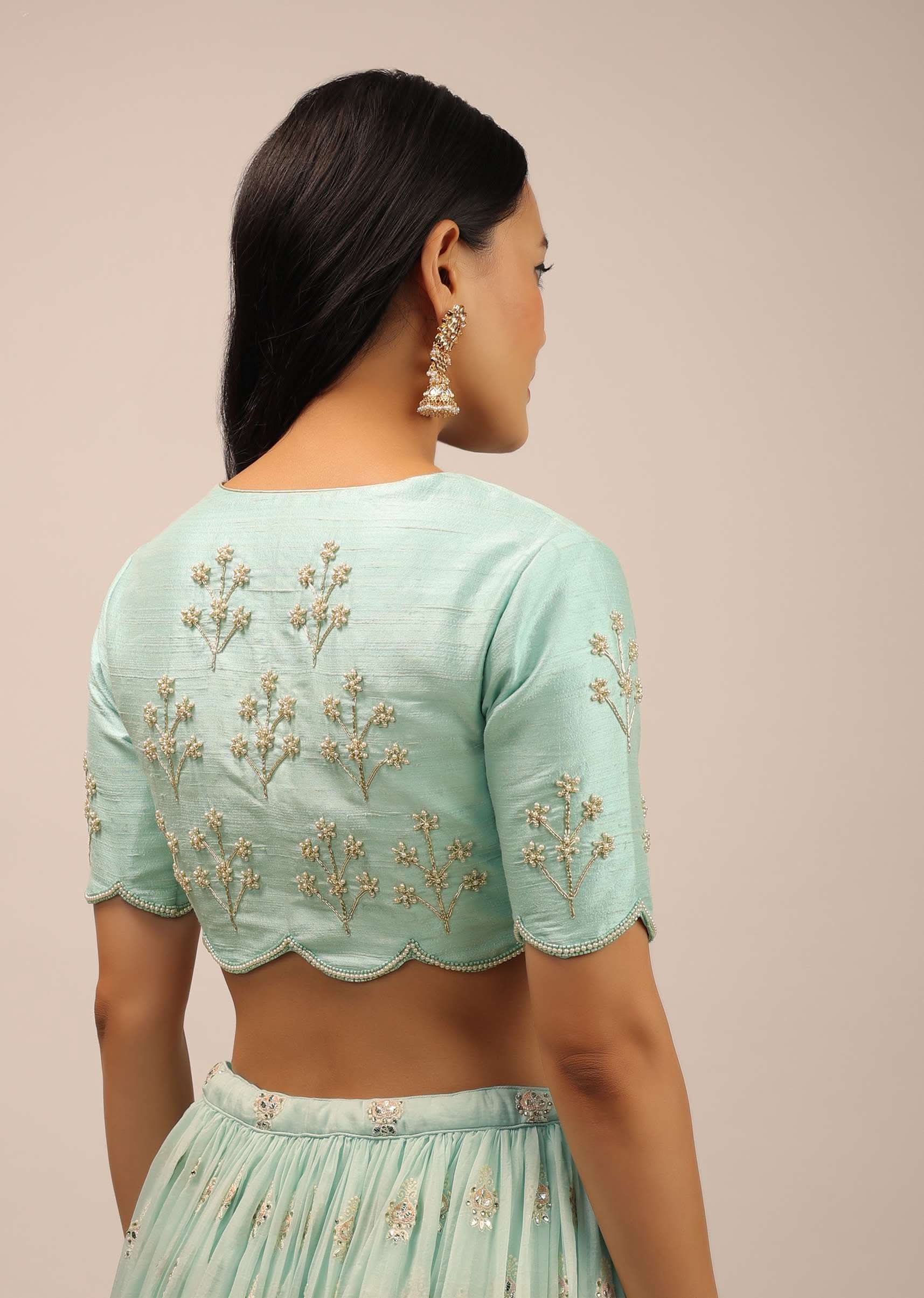 Buy Mint Green Padded Blouse With zardosi And Moti Work