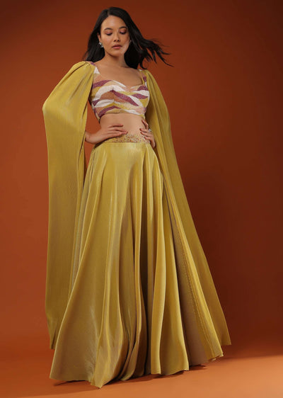 mustard yellow lehenga and crop top in long cape sleeves-m001m621y-sg98977 5