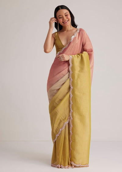mustard yellow triple shaded crushed tissue saree-sg284311 15