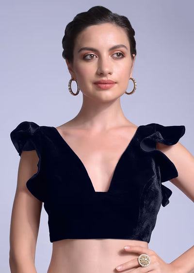 navy blue blouse in velvet 1