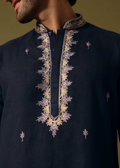 navy blue cotton kurta set with resham work for men-sg228830 4 8781acf5-0739-480e-946b-818ab4a36c2c