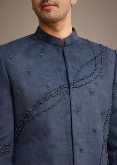 navy blue indowestern set with dori hand work-sg250959 3