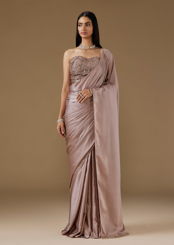 Onion Pink Saree With Embroidered Corset Blouse