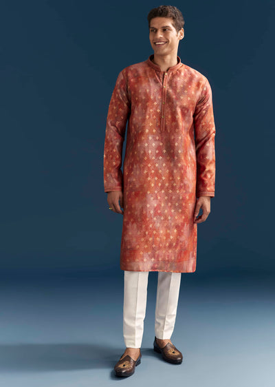 orange-silk-kurta-set-for-men-with-abstract-and-foil-print-sg330022-1