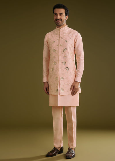 peach-kurta-jacket-set-in-cotton-silk-with-embroidery-thread-work-sg259725-2