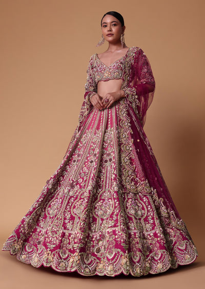 peach and pink raw silk lehenga with v-neck-sg226225 5