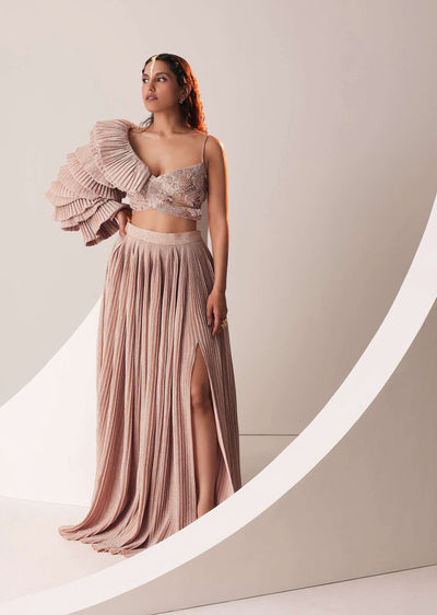 peach gold embroidered skirt and top set-sg134706 2