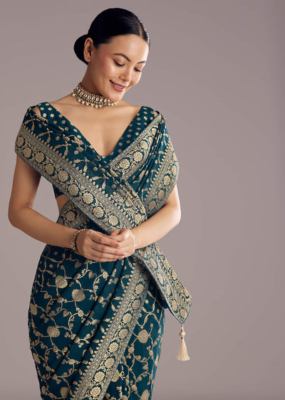 peacock-blue-georgette-woven-saree-with-floral-border-sg311896-5