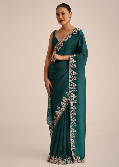 peacock green crushed tissue saree with cutdana and sequin border-sg249050 7 48328f74-0fb1-4b44-8eb2-15c779bb6c16