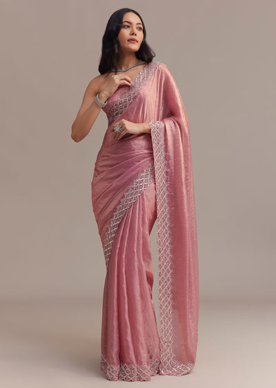 pink glass tissue saree with sequins and moti embroidered border-sg284516 7