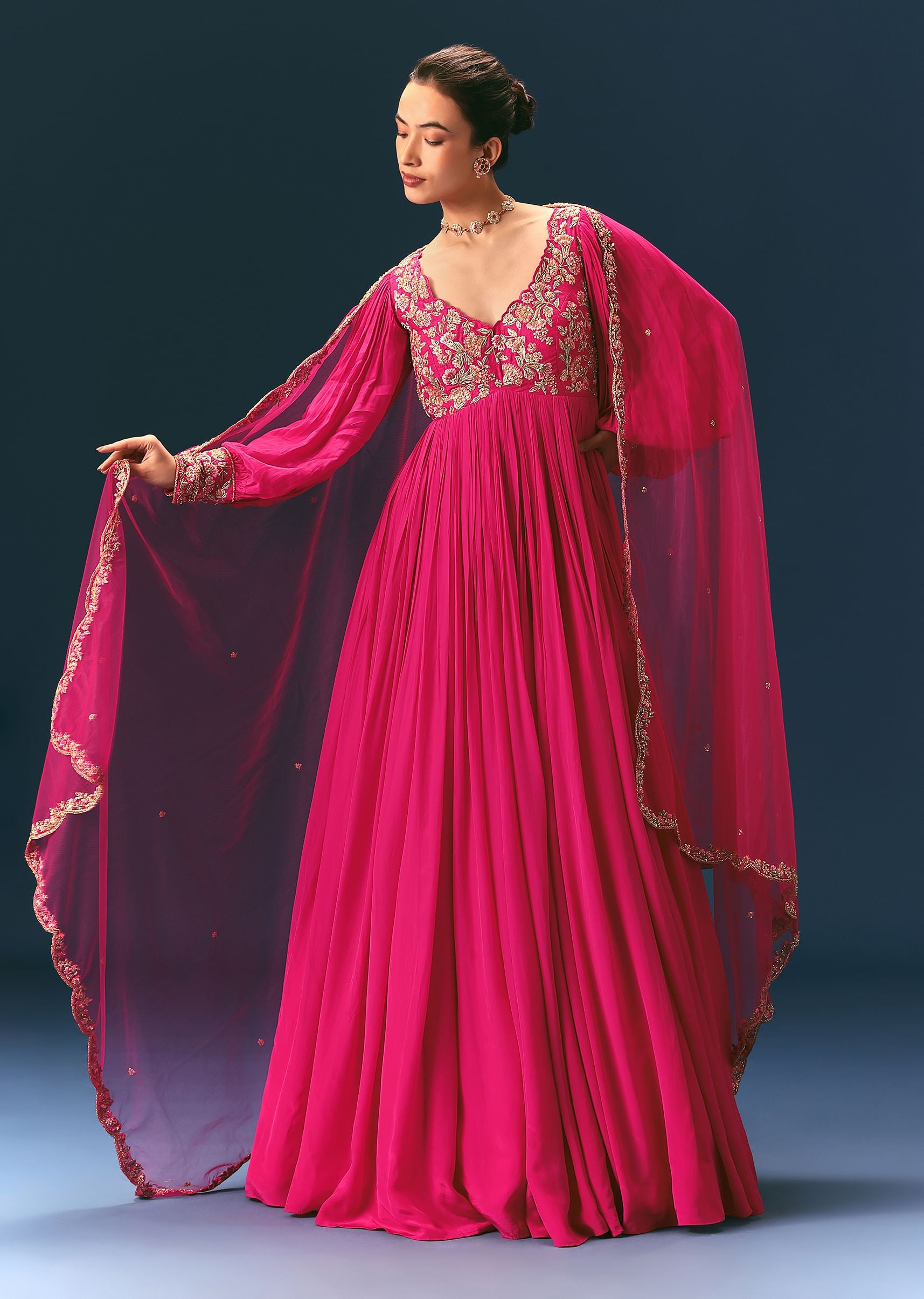 long sleeve anarkali dress Buy Pink Raw Silk Embroidered Anarkali Suit With Balloon Sleeves