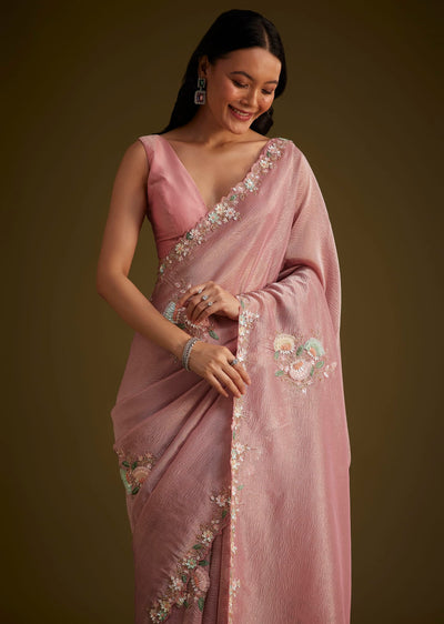 pink tissue saree with floral embroidery-sg284318 16