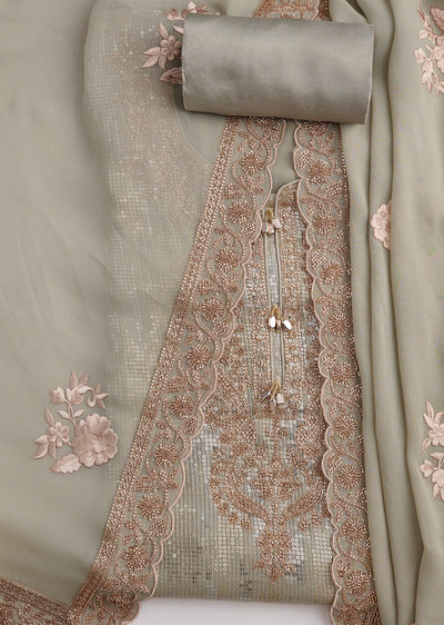 Pista Green Georgette Sequins Embroidered Unstitched Suit Set With Dupatta