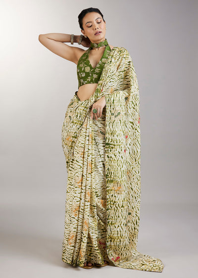 Pista Green Shibori Printed Saree