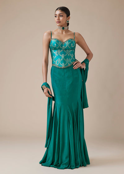 Pure Banarasi Silk Embroidered Fishcut Lehenga Set