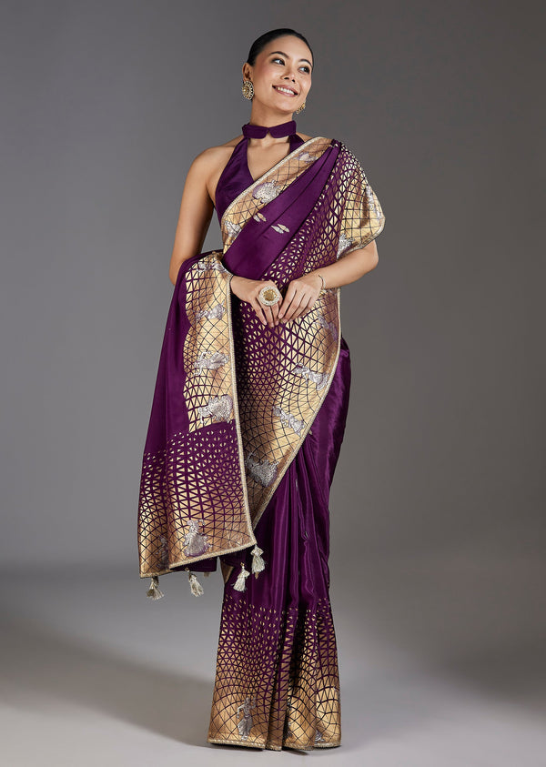 Purple Dola Silk Zari Butti Saree