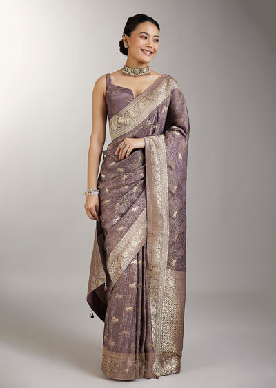 Purple Dola Silk Zari Butti Woven Saree