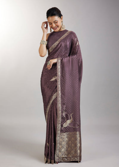 Purple Dola Silk Zari Butti Traditional Saree