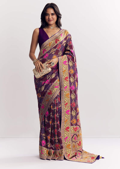purple-georgette-bandhani-saree-with-animal-motifs-and-gota-border-sg314703-2