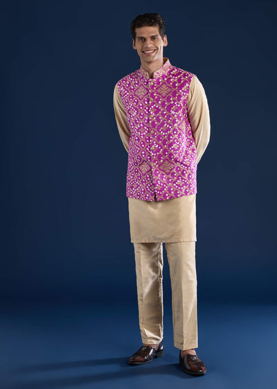 purple bandhani silk mens jacket kurta-sg332780-7 7