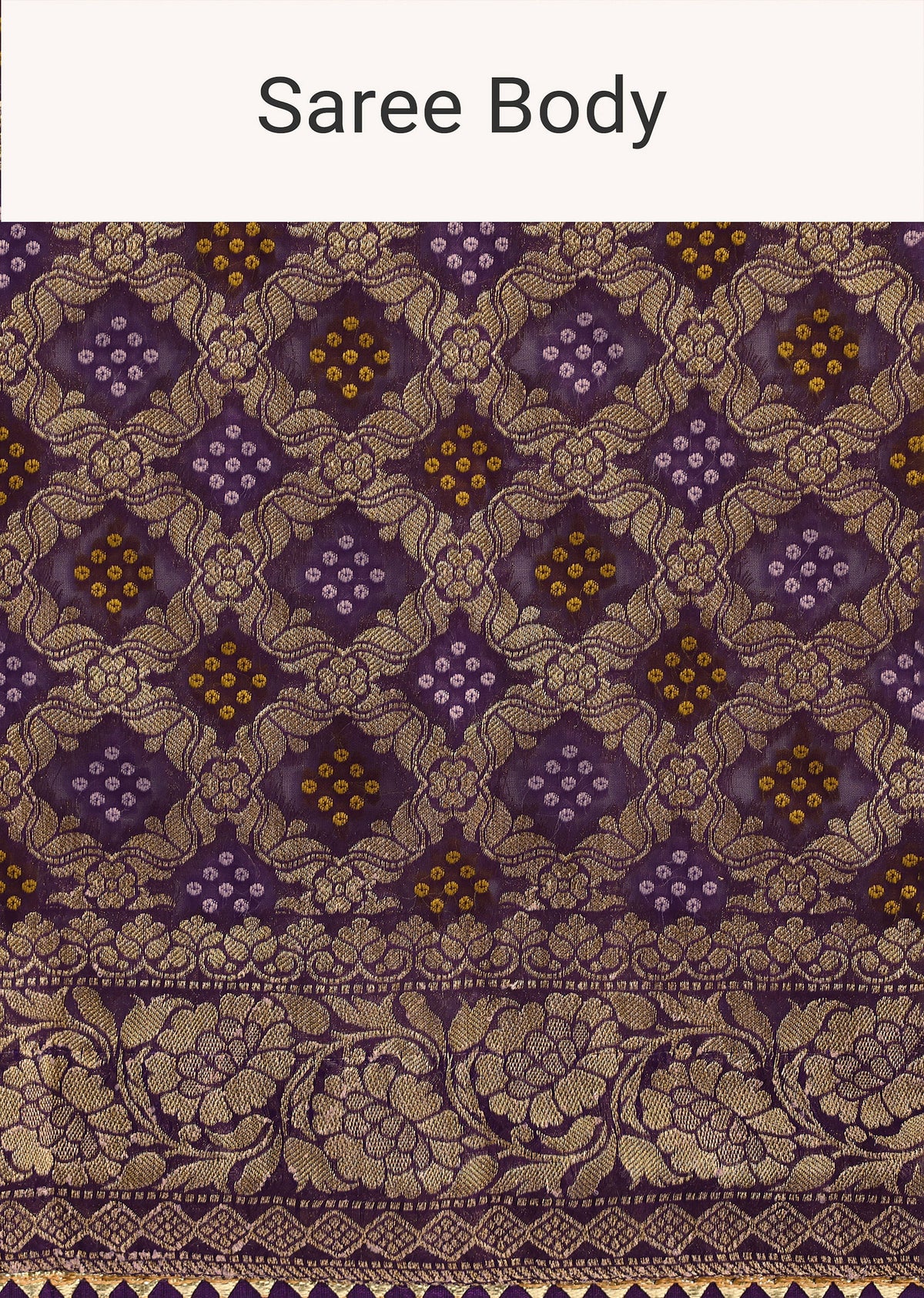 purple bandhani tie dye saree with zari jaal and unstitched -sg208224 3
