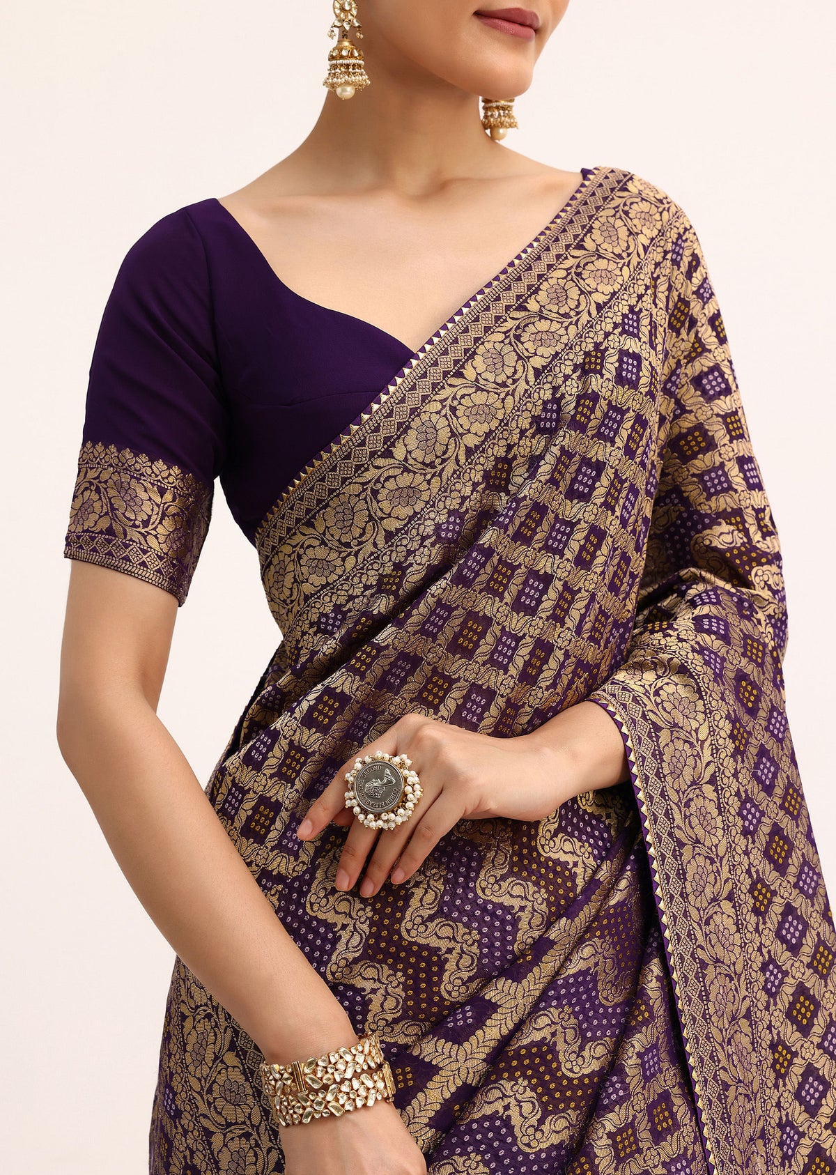 purple bandhani tie dye saree with zari jaal and unstitched -sg208224 6 9a7798eb-4b30-41e5-8037-e7c391bf3c84