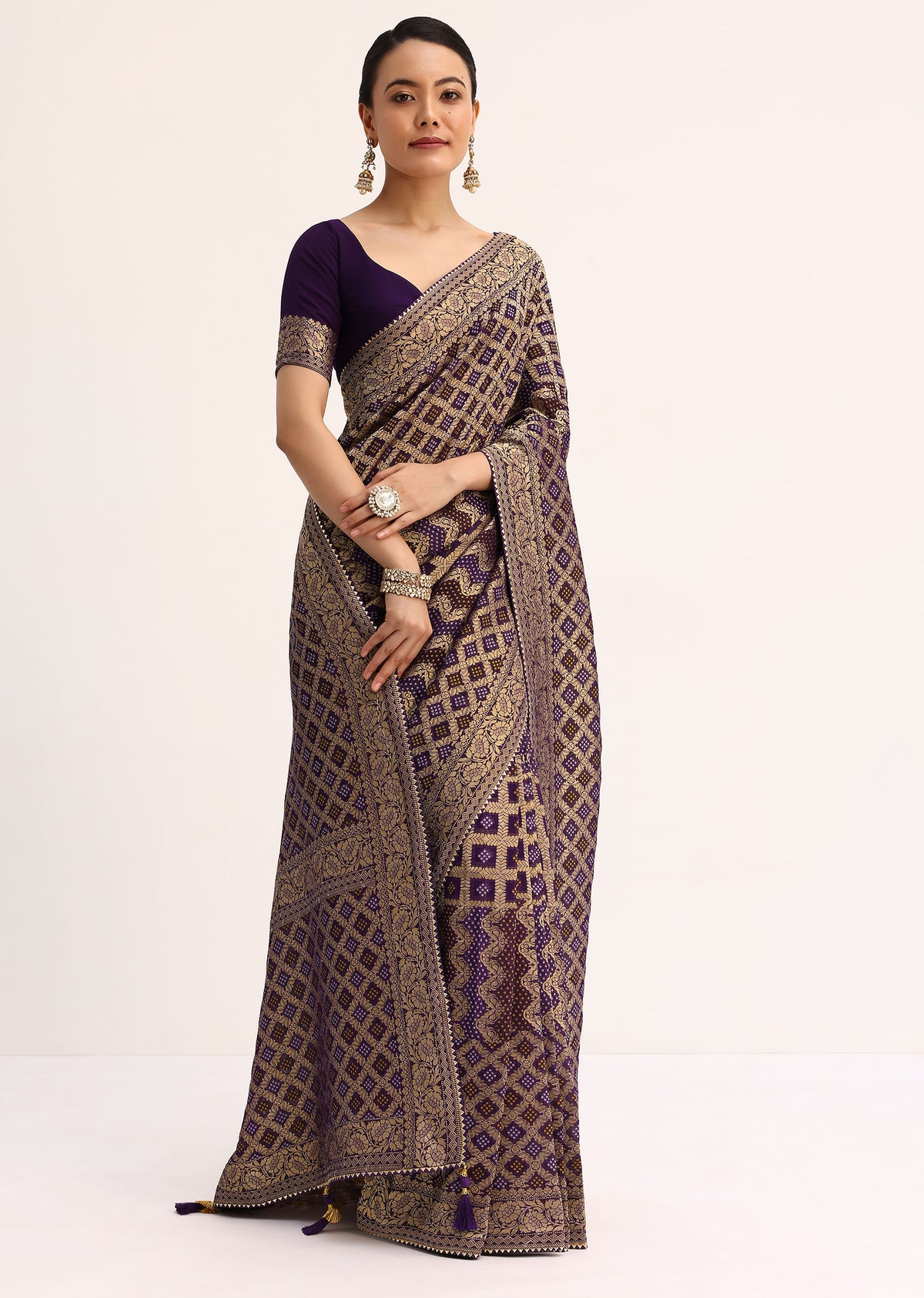 purple bandhani tie dye saree with zari jaal and unstitched -sg208224 9 dc5e969c-d73b-4606-94a4-ed175f162438