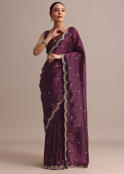 purple crushed tissue saree with sequin and cutdana-sg249059 9