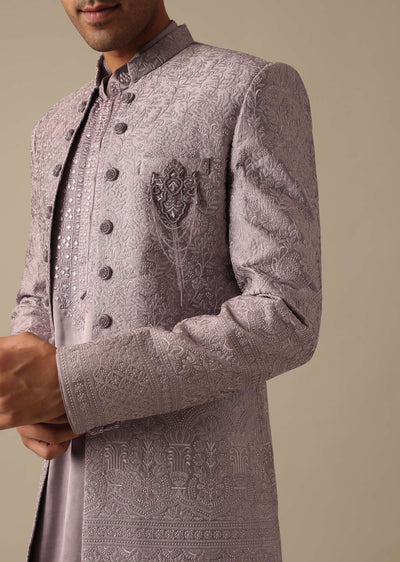purple indo fusion sherwani set in satin-sg180267 1