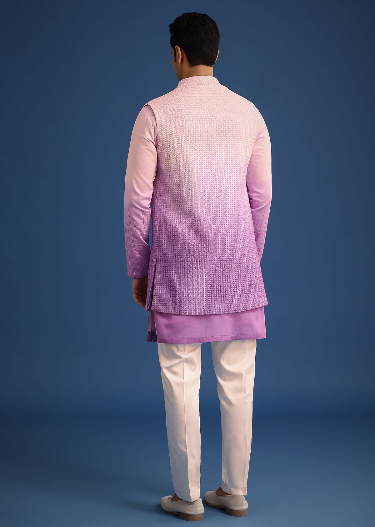 purple ombre silk zardozi work long jacket and kurta set-sg251063 3