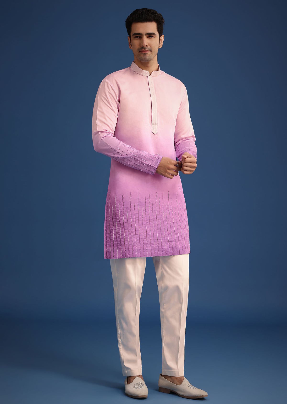 purple ombre silk zardozi work long jacket and kurta set-sg251063 9